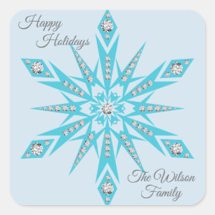 Personalised SNOWFLAKE Turquoise Blue Diamonds Square Sticker