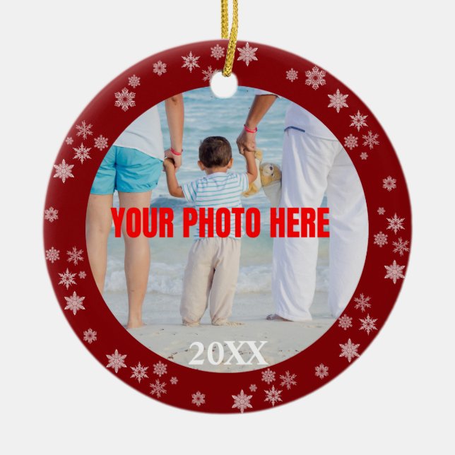 Personalised Snowflaked Bordered Christmas Ceramic Tree Decoration (Front)