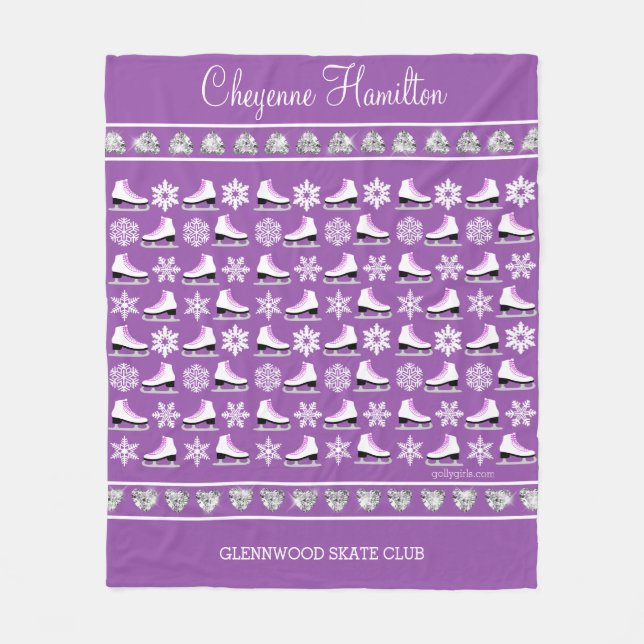 Personalised Snowflakes and Figure Skates Pattern Fleece Blanket (Front)