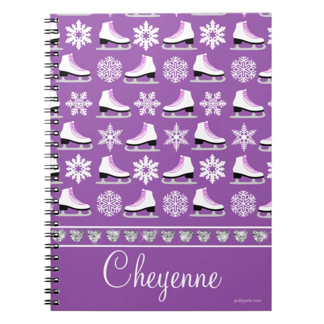 Personalised Snowflakes and Figure Skates Pattern Notebook (Front)