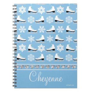 Personalised Snowflakes and Figure Skates Pattern Notebook