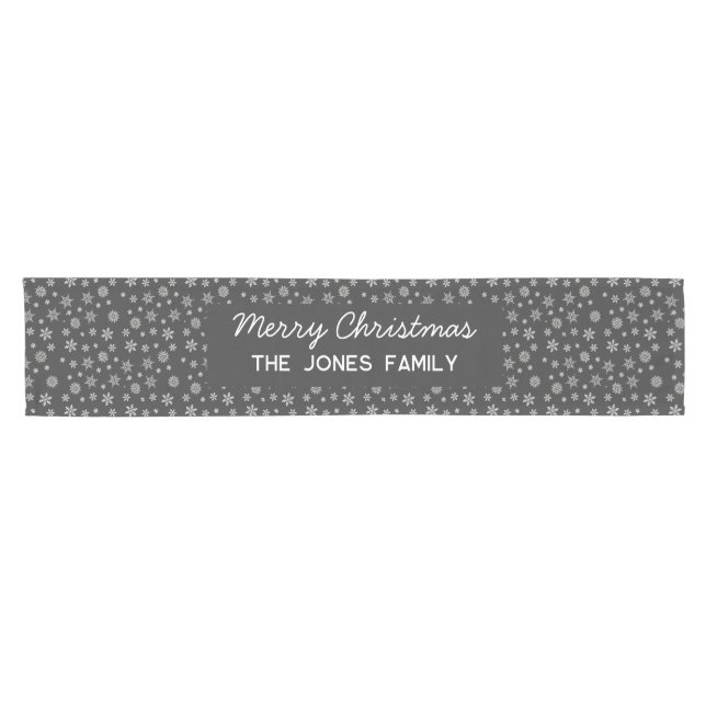 Personalised Snowflakes Black Family Christmas Short Table Runner (Horizontal)
