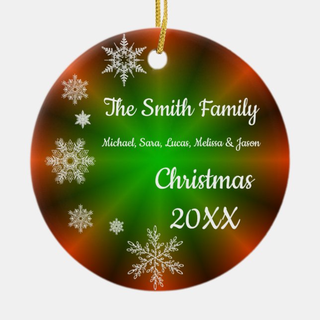 Personalised Snowflakes Christmas Keepsake Ceramic Tree Decoration (Front)