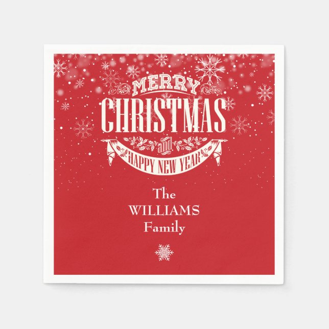 Personalised Snowflakes Merry Christmas Napkin (Front)