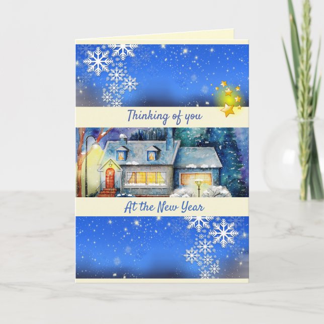 Personalised Snowflakes & Stars New Year  Holiday Card (Front)