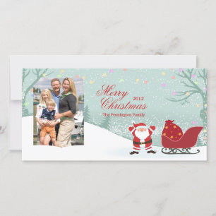 Personalised snowing Santa sleigh photo card