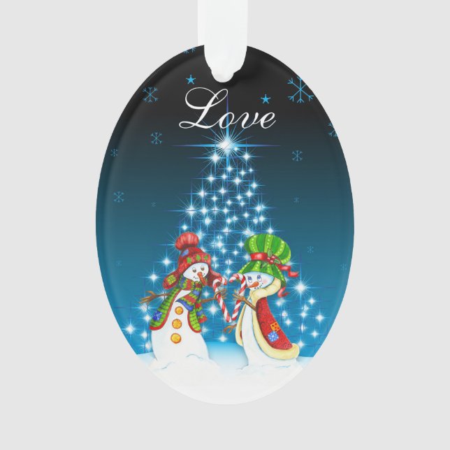 Personalised Snowman and Snow-Woman Couple Love Ornament (Front)