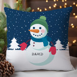 Personalised Snowman Boy Christmas Cushion<br><div class="desc">Add a touch of holiday cheer to your home with this adorable personalised snowman boy throw pillow. Featuring a cute snowman wearing a red scarf and hat, this charming design is perfect for snuggling up with on a cold winter's night. Personalise it with your child's name or a special message...</div>