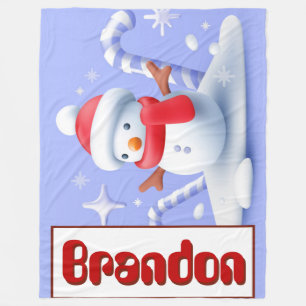 Personalised Snowman Candy Cane Blanket