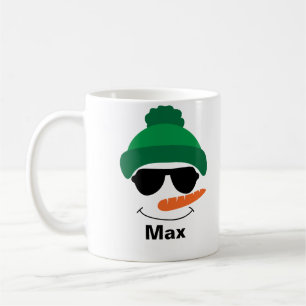 Personalised Snowman Christmas Green Hat Coffee Mug