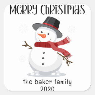 Personalised Snowman Christmas Square Sticker