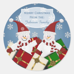Personalised Snowman Christmas Stickers Blue