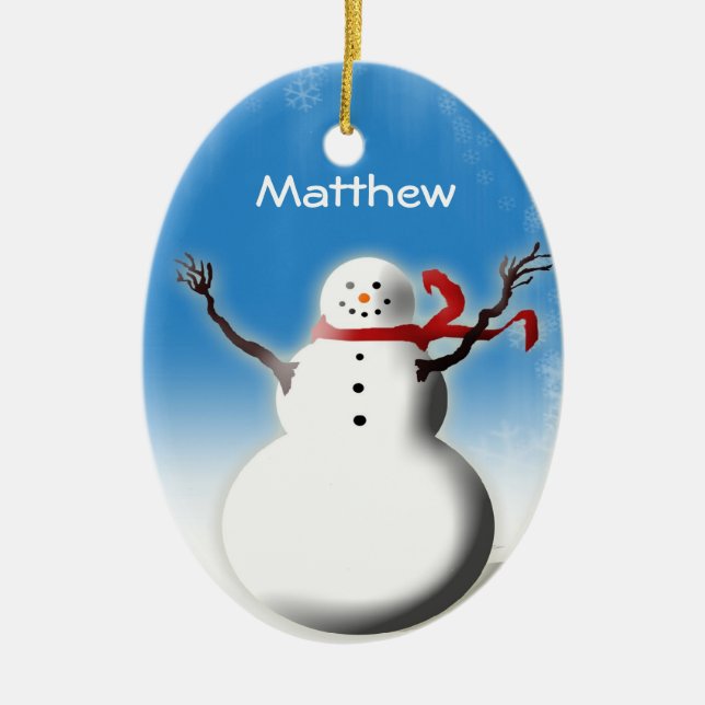 Personalised Snowman Christmas Tree Decoration (Front)