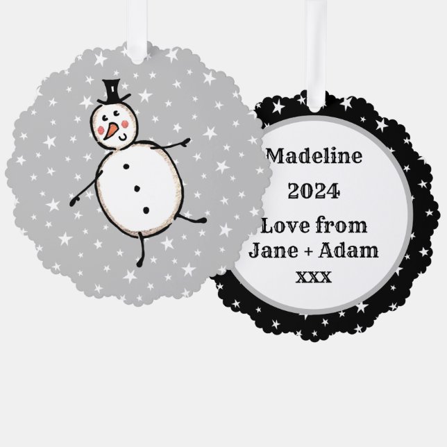 Personalised Snowman Christmas Tree Decoration Card (Front/Back)