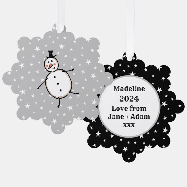 Personalised Snowman Christmas Tree Decoration Card (Front/Back)
