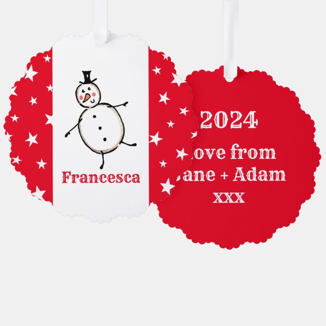 Personalised Snowman Christmas Tree Decoration Card (Front/Back)
