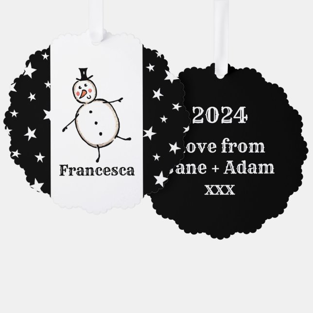 Personalised Snowman Christmas Tree Decoration Card (Front/Back)