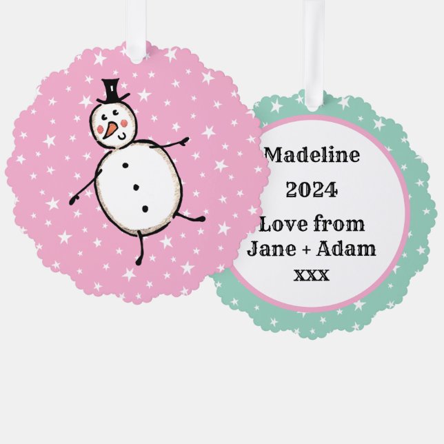 Personalised Snowman Christmas Tree Decoration Card (Front/Back)