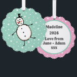 Personalised Snowman Christmas Tree Decoration Card<br><div class="desc">This personalised Christmas card features the Christmas Crew's Snowman Character.</div>