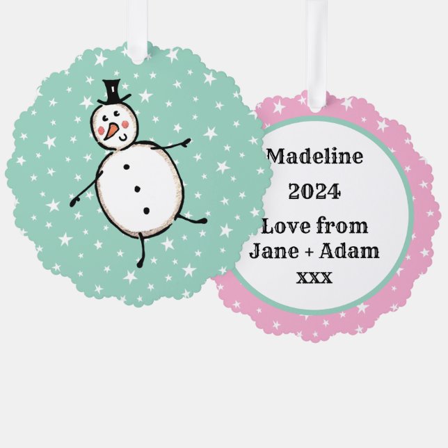 Personalised Snowman Christmas Tree Decoration Card (Front/Back)