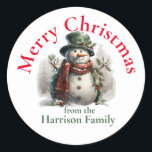 Personalised Snowman Christmas Wishes Classic Round Sticker<br><div class="desc">Personalised Snowman Christmas Wishes, convenances is key during this busy season! Visit our Zazzle store to explore the complete Cute Watercolor Christmas Wishes collection. With just a few clicks, you can have these delightful designs delivered right to your doorstep. If you need any further customisation please feel free to message...</div>