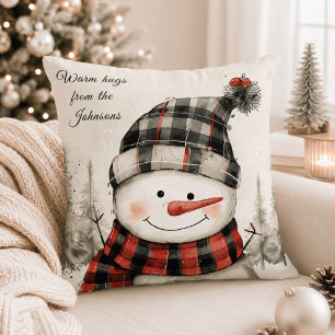 Personalised Snowman Christmas with Family Name Cushion