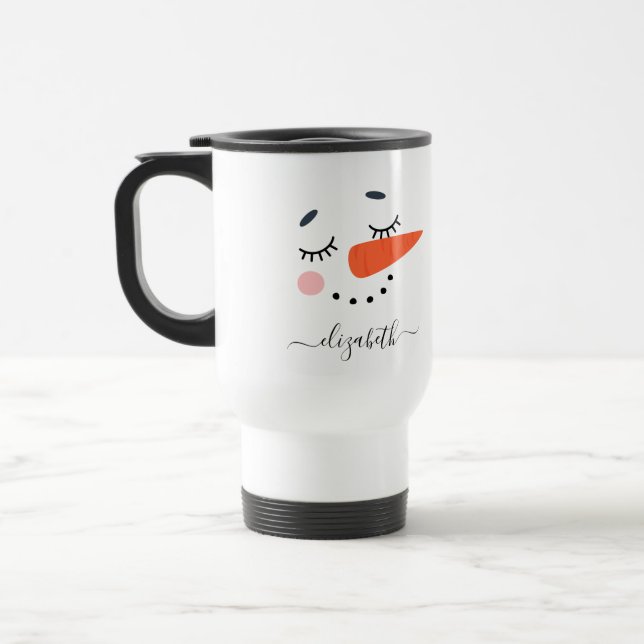 Personalised Snowman Coffee Travel Mug (Left)