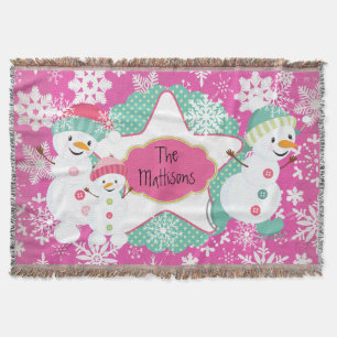 Personalised Snowman Family 3 Holiday Throw