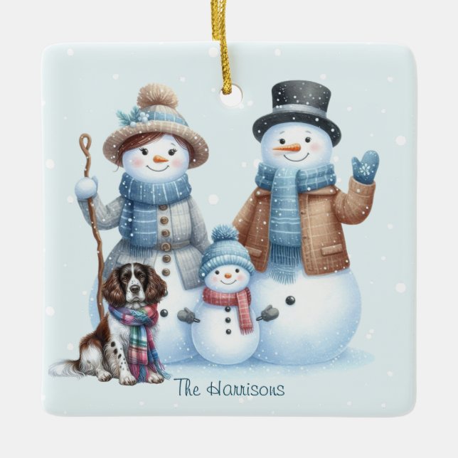 Personalised Snowman Family and Dog Ornament (Front)