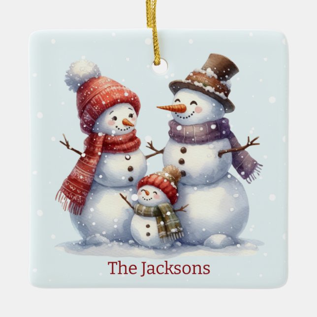 Personalised Snowman Family Christmas Ornament (Front)