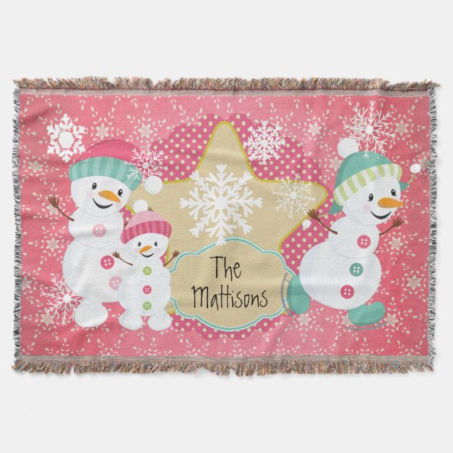 Personalised Snowman Family Holiday Throw (Front)