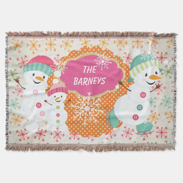 Personalised Snowman Family Holiday Throw (Front)