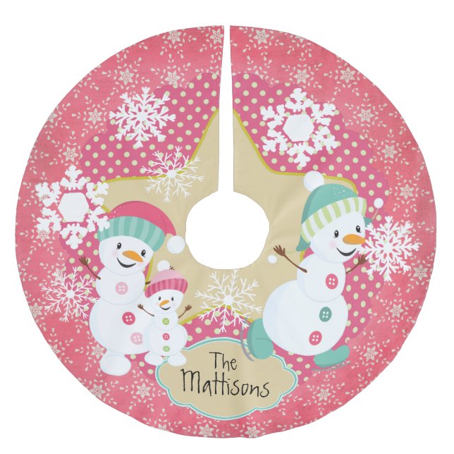 Personalised Snowman Family Holiday Tree Skirt 2 (Front)