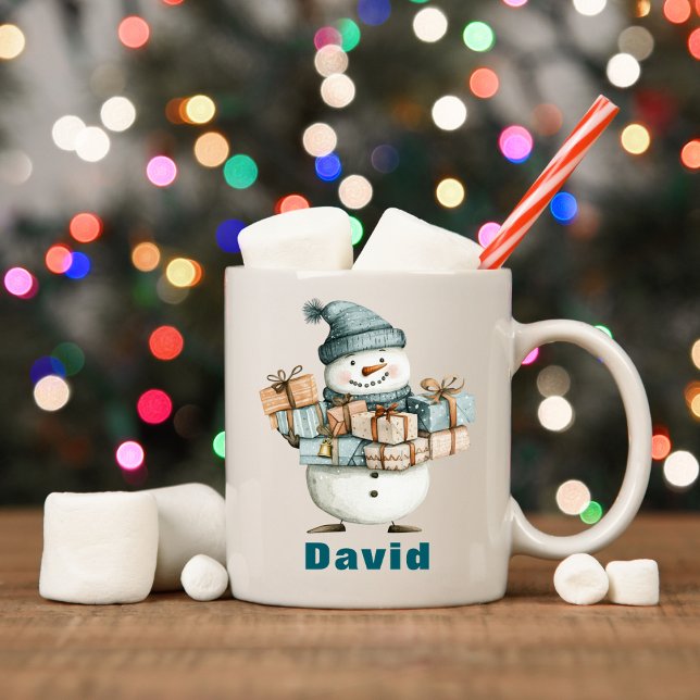 Personalised Snowman Holding Christmas Presents Coffee Mug (Personalized Snowman Holding Christmas Presents Coffee Mug
)