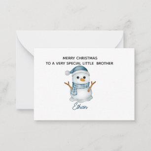 Personalised Snowman Little Brother Christmas Card
