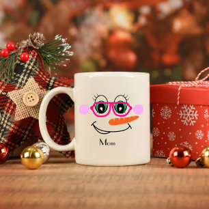 Personalised Snowman Mum  With Pink Glasses Coffee Mug