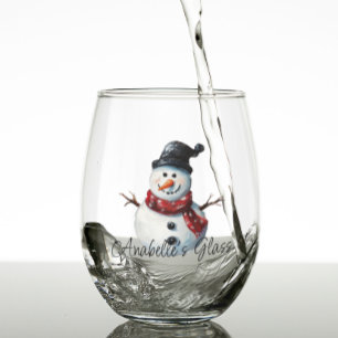Personalised Snowman Name Christmas  Stemless Wine Glass