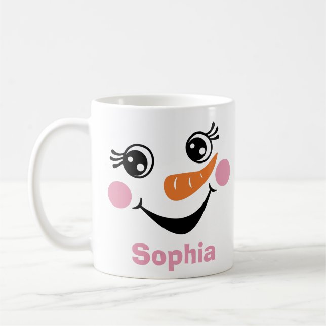 Personalised Snowman Pink Mug with Custom Name (Left)
