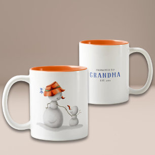 Personalised Snowman Promoted to Grandma Two-Tone Coffee Mug