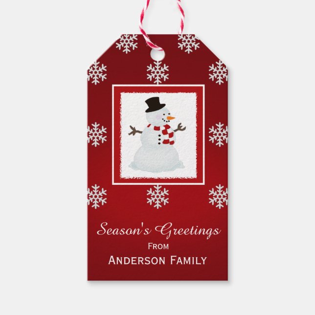 Personalised Snowman Red Gift Tags (Front)