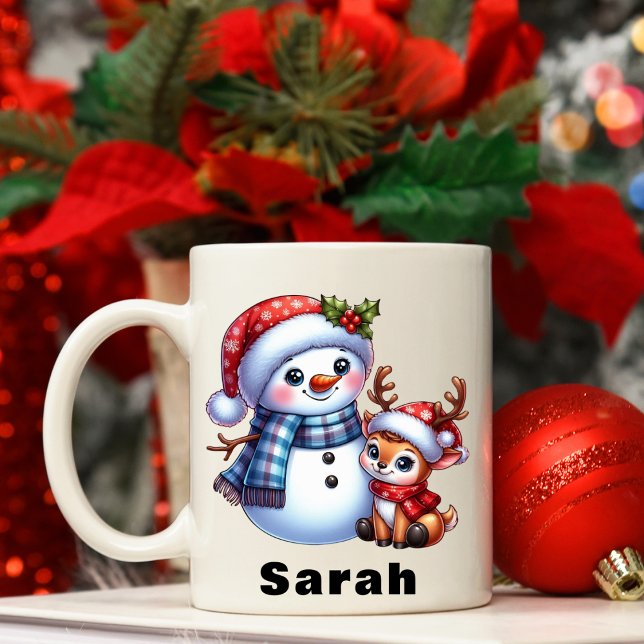 Personalised Snowman & Reindeer Christmas Coffee Mug (Personalized Snowman & Reindeer Christmas Coffee Mug)