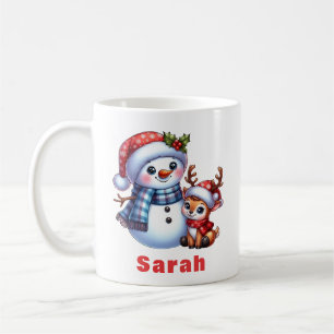 Personalised Snowman & Reindeer Christmas Coffee Mug