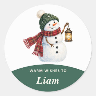 Personalised Snowman Warm Wishes Classic Round Sticker