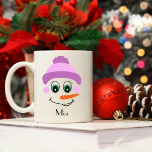 Personalised Snowman Wearing Hat with Custom Name Coffee Mug
