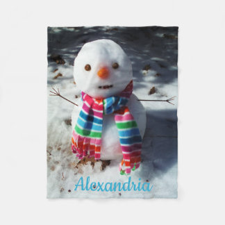Personalised Snowman with Rainbow Scarf Fleece Bla Blanket