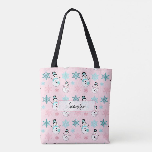 Personalised Snowmen and Snowflakes Christmas Tote Bag (Back)