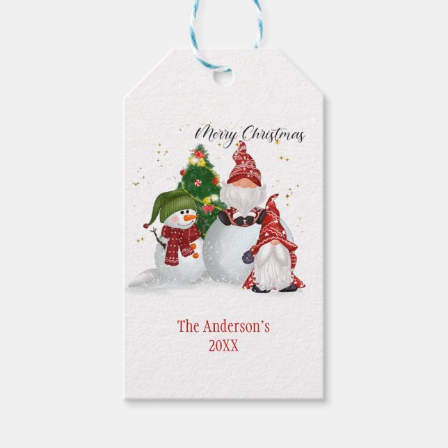 Personalised Snowmen Gnomes Christmas  Gift Tags (Front)