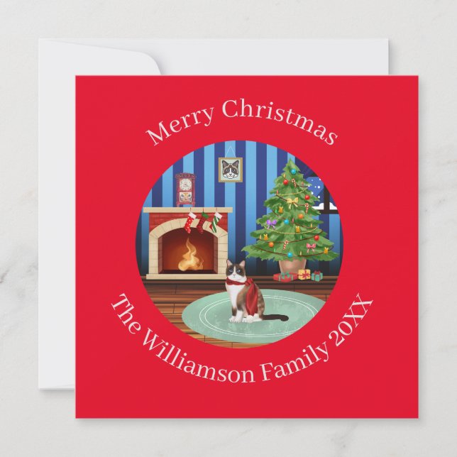Personalised Snowshoe Kitty Cat Christmas Holiday Card (Front)