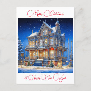 Personalised Snowy Christmas House Postcard