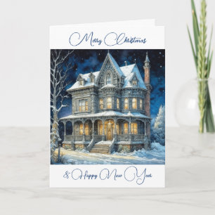 Personalised Snowy Christmas Illuminated House Card